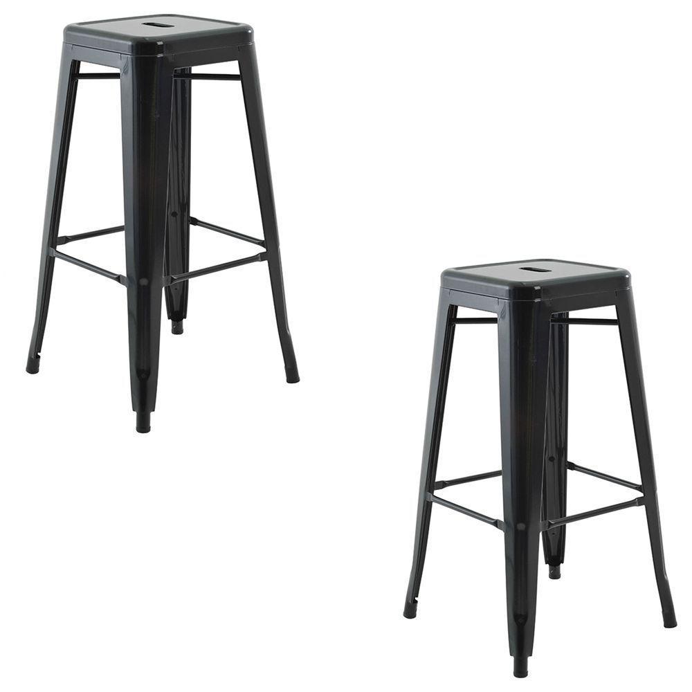 Banqueta De Cozinha Alta Industrial Em Aço Kit 2 Iron Preto R02 - D'rossi - 1