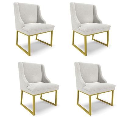 Cadeira Sala De Jantar Industrial Dourado Kit 4 Liz Bouclê Cinza D03 - D'rossi