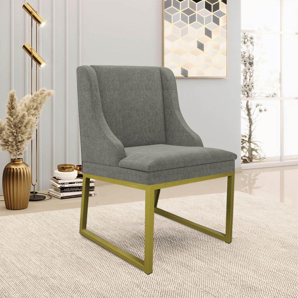 Cadeira Sala De Jantar Industrial Dourado Kit 2 Liz Linho Grafite D03 - D'rossi - 2