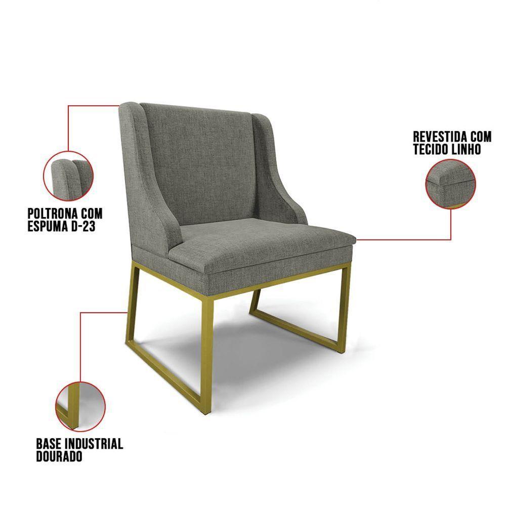 Cadeira Sala De Jantar Industrial Dourado Kit 2 Liz Linho Grafite D03 - D'rossi - 3