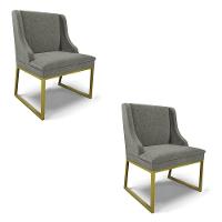 Cadeira Sala De Jantar Industrial Dourado Kit 2 Liz Linho Grafite D03 - D'rossi - 1