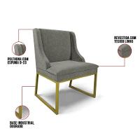 Cadeira Sala De Jantar Industrial Dourado Kit 2 Liz Linho Grafite D03 - D'rossi - 3