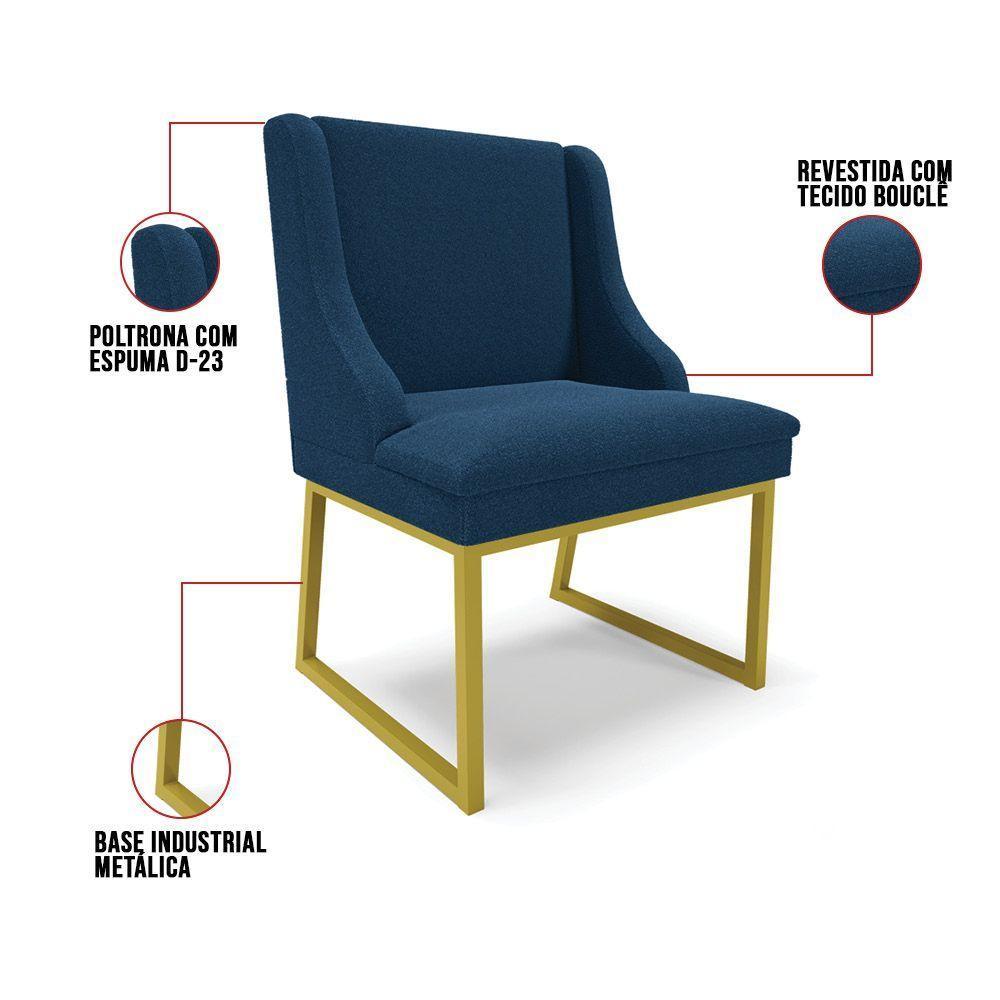 Cadeira Sala De Jantar Industrial Dourado Kit 2 Liz Bouclê Azul D03 - D'rossi - 3