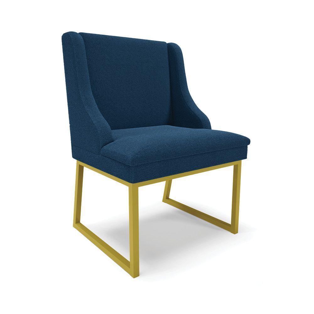 Cadeira Sala De Jantar Industrial Dourado Kit 2 Liz Bouclê Azul D03 - D'rossi - 6