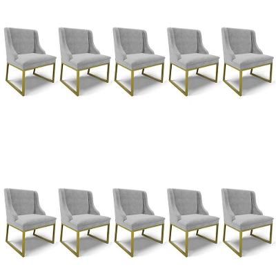 Cadeira Sala De Jantar Industrial Dourado Kit 10 Liz Suede Cinza D03 - D'rossi