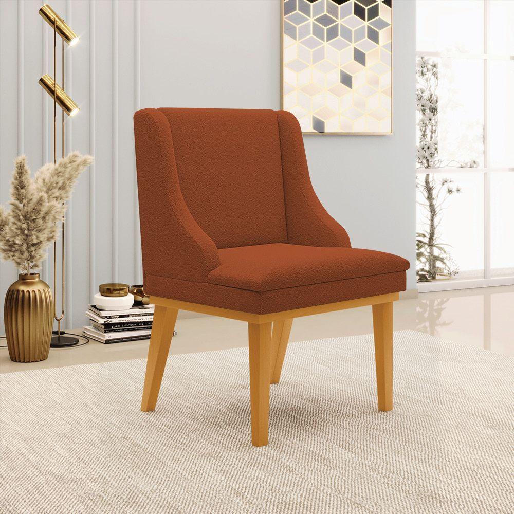 Cadeira Sala De Jantar Base Madeira Castanho Kit 6 Liz Bouclê Terra D03 - D'rossi - 2