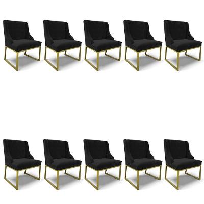 Cadeira Sala De Jantar Industrial Dourado Kit 10 Liz Suede Preto D03 - D'rossi