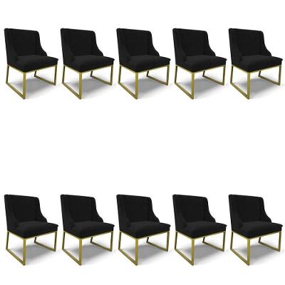 Cadeira Sala De Jantar Industrial Dourado Kit 10 Liz Veludo Preto D03 - D'rossi