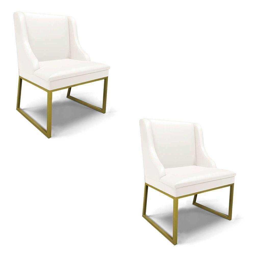 Cadeira Sala De Jantar Industrial Dourado Kit 2 Liz Sintético Bco D03 - D'rossi - 1