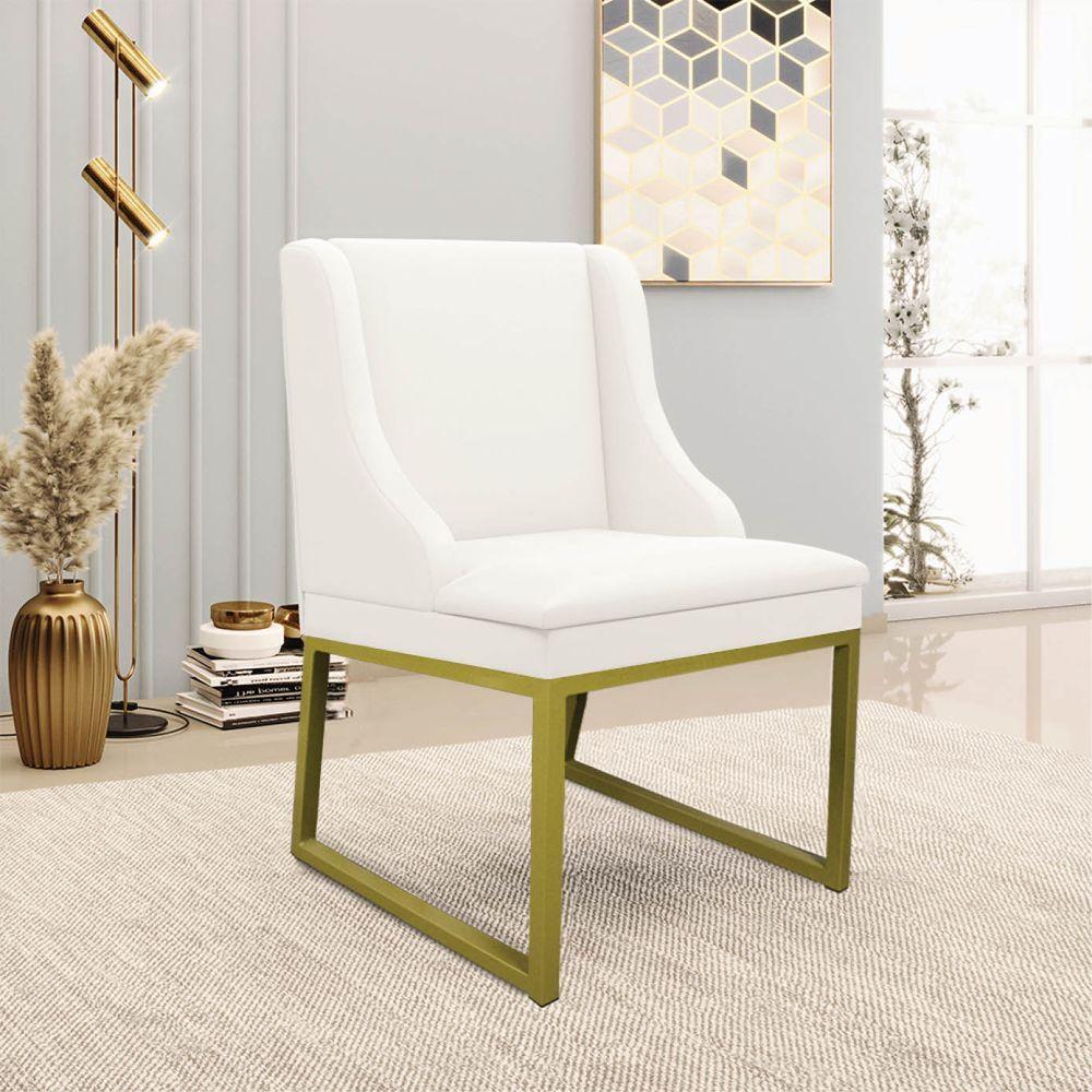 Cadeira Sala De Jantar Industrial Dourado Kit 2 Liz Sintético Bco D03 - D'rossi - 2