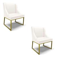 Cadeira Sala De Jantar Industrial Dourado Kit 2 Liz Sintético Bco D03 - D'rossi - 1