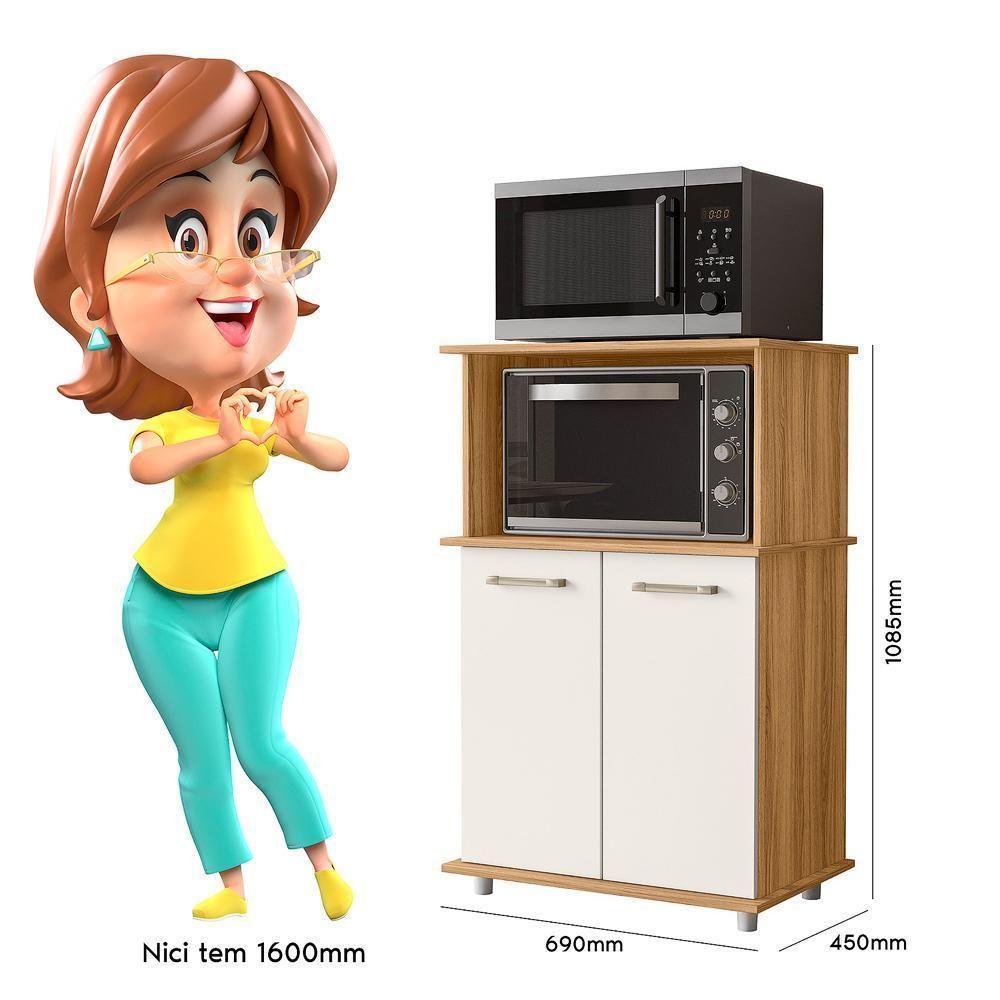 Balcão Multiuso Isis 2 Portas Para Forno E Micro-ondas Freijó-off White Cristal - Nicioli Freijó-off White Cristal - 6