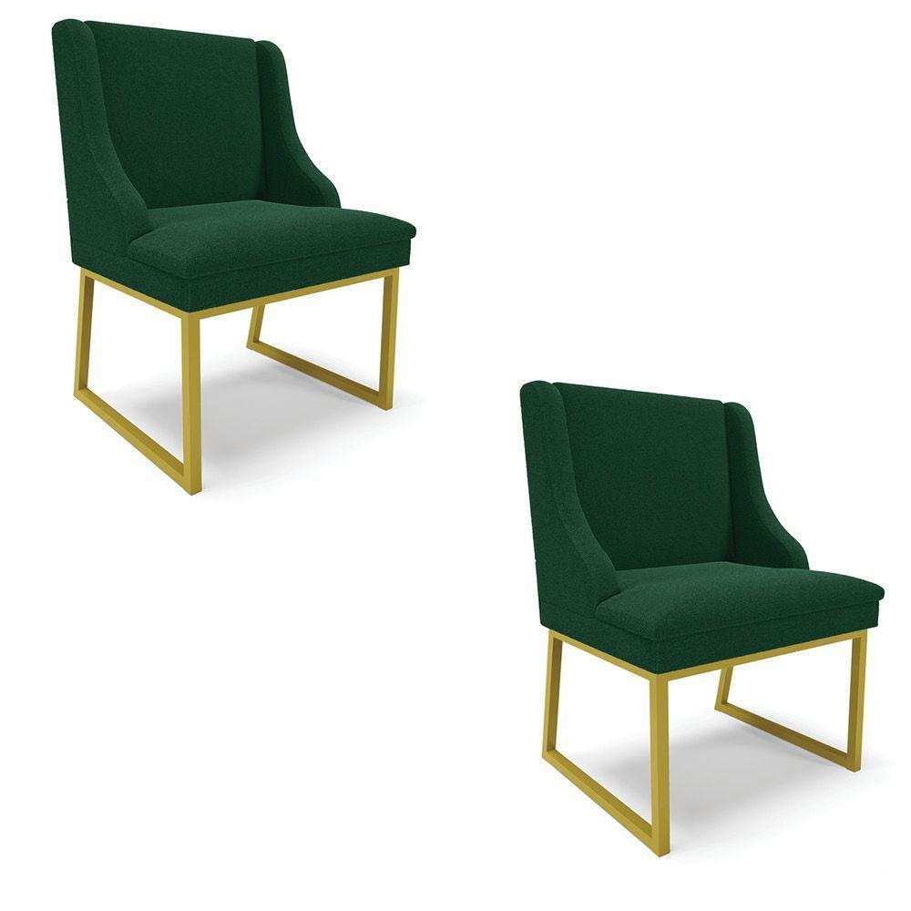 Cadeira Sala De Jantar Industrial Dourado Kit 2 Liz Bouclê Verde D03 - D'rossi - 1