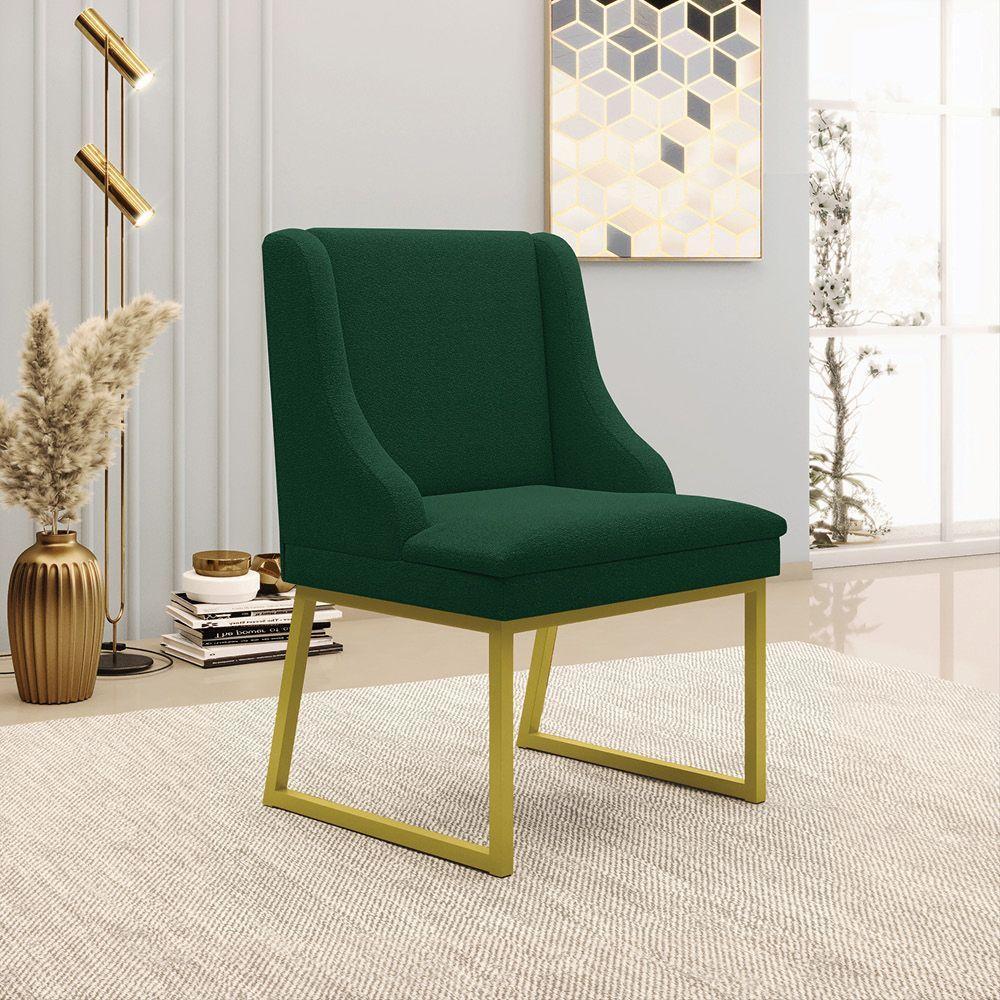Cadeira Sala De Jantar Industrial Dourado Kit 2 Liz Bouclê Verde D03 - D'rossi - 2