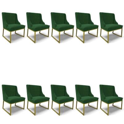 Cadeira Sala De Jantar Industrial Dourado Kit 10 Liz Veludo Verde D03 - D'rossi