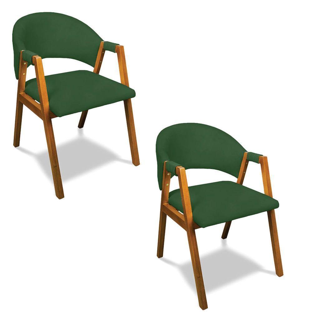 Cadeira Sala De Jantar Em Madeira Kit 2 Yara Suede Verde D03 - D'rossi - 1