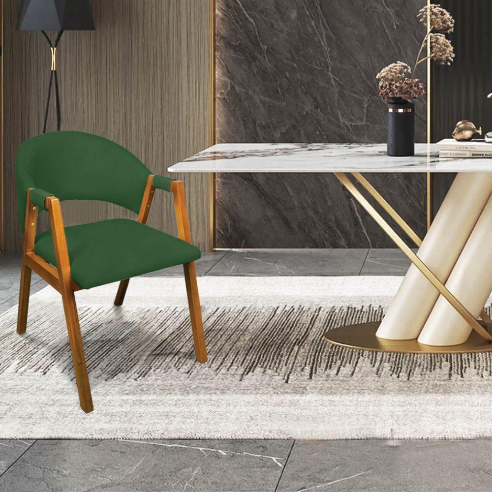 Cadeira Sala De Jantar Em Madeira Kit 2 Yara Suede Verde D03 - D'rossi - 2