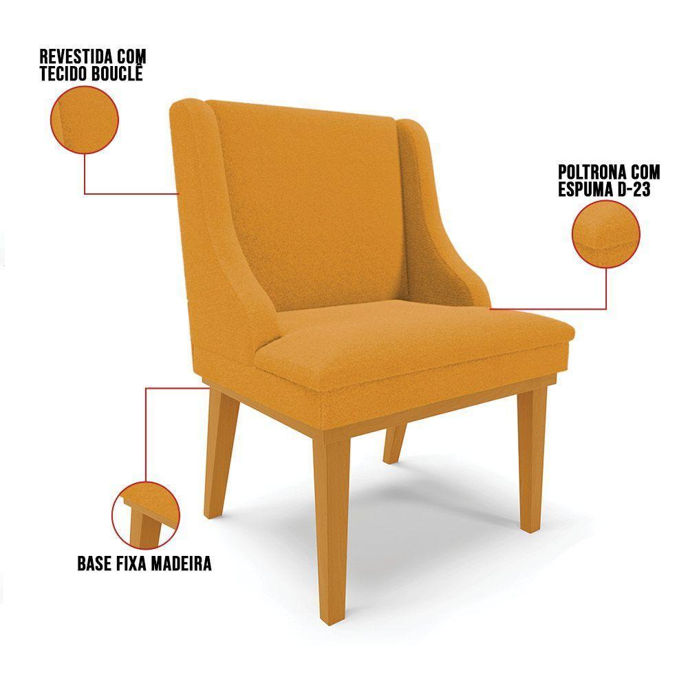 Cadeira Sala De Jantar Base Madeira Castanho Kit 6 Liz Bouclê Mostarda D03 - D'rossi - 3