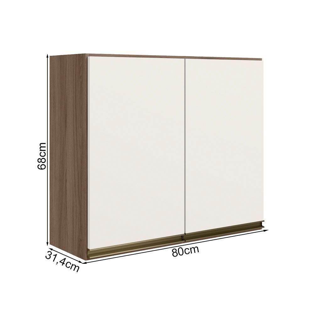 Armario Aereo 2 Portas Mdf 80 Cm Kali 12211 Carvalho Toq Off White Cetim Nicioli - 3