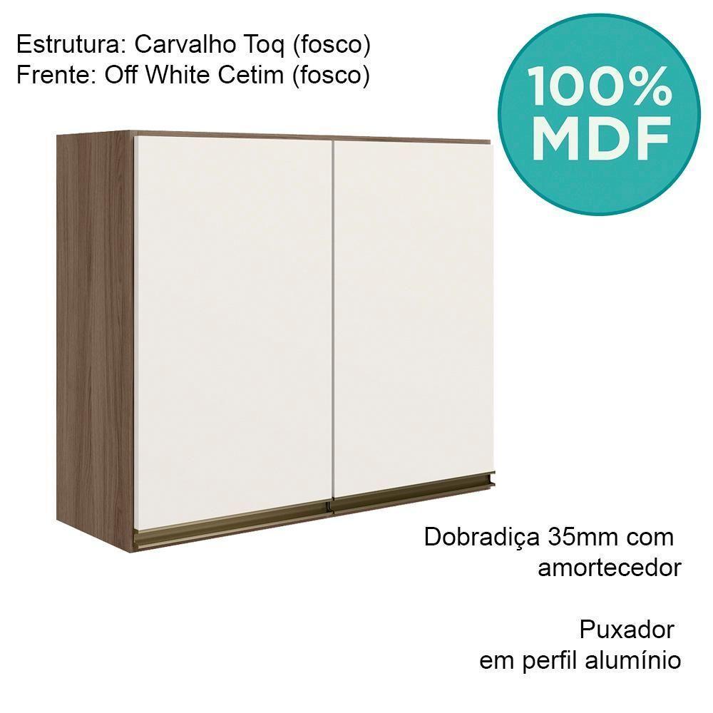 Armario Aereo 2 Portas Mdf 80 Cm Kali 12211 Carvalho Toq Off White Cetim Nicioli - 4