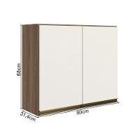 Armario Aereo 2 Portas Mdf 80 Cm Kali 12211 Carvalho Toq Off White Cetim Nicioli - 3
