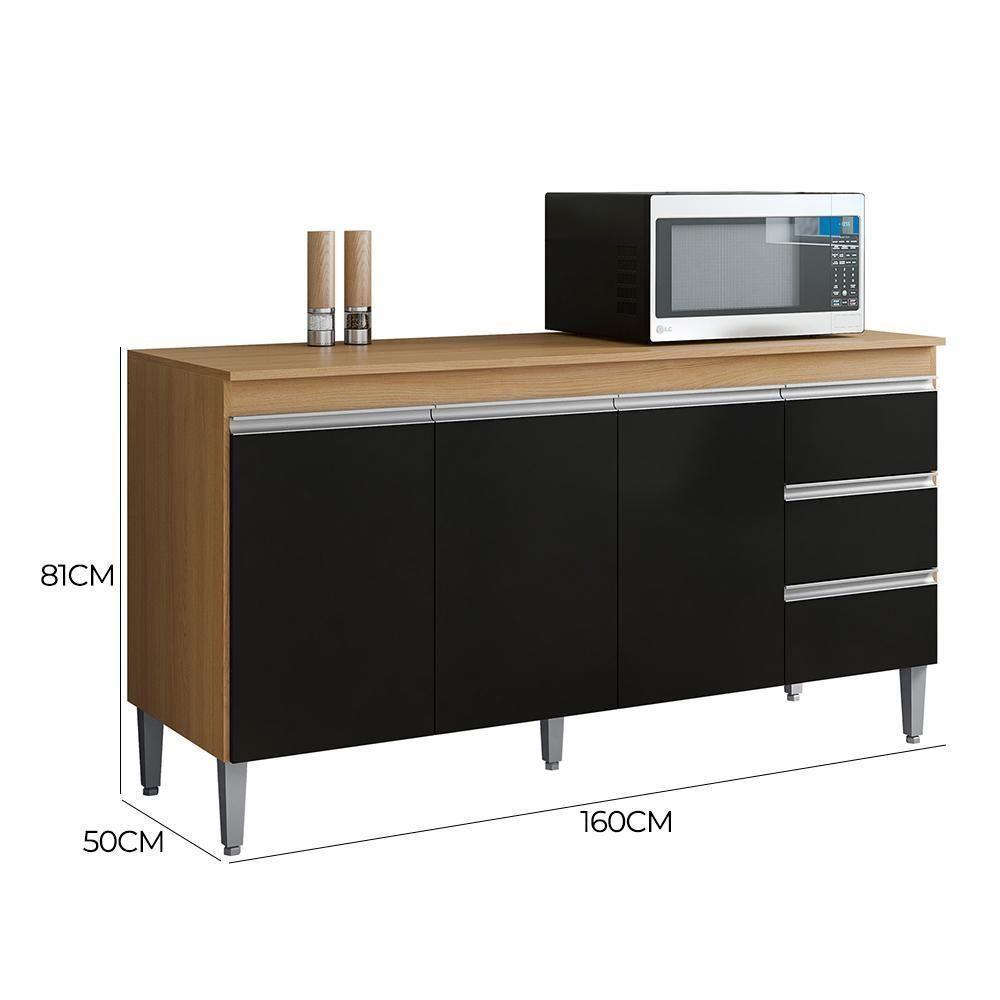 Kit De Cozinha Andréia Balcão 160cm Amêndoa-preto Com Tampo Mdp E Aéreo - Ajl Móveis Amêndoa-preto - 6