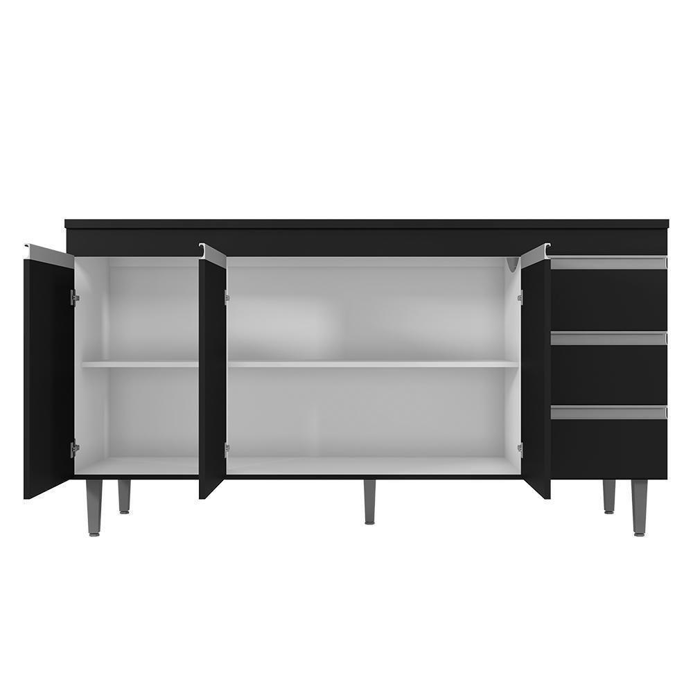 Kit De Cozinha Andréia Balcão 150cm Preto Com Tampo Mdp E Aéreo - Ajl Móveis Preto - 6