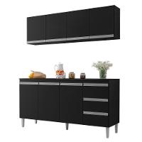 Kit De Cozinha Andréia Balcão 150cm Preto Com Tampo Mdp E Aéreo - Ajl Móveis Preto - 1