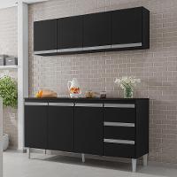 Kit De Cozinha Andréia Balcão 150cm Preto Com Tampo Mdp E Aéreo - Ajl Móveis Preto - 3