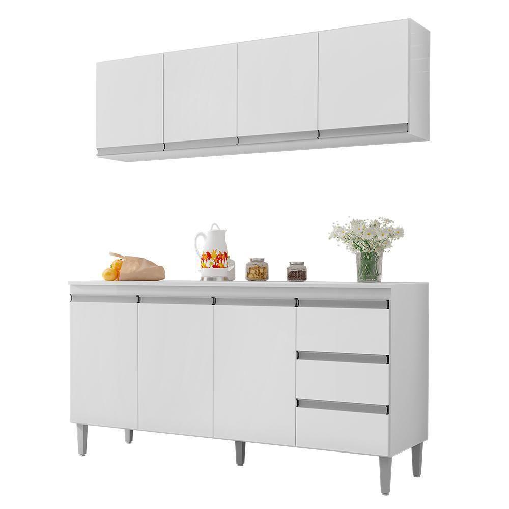 Kit De Cozinha Andréia Balcão 150cm Branco Com Tampo Mdp E Aéreo - Ajl Móveis Branco - 1