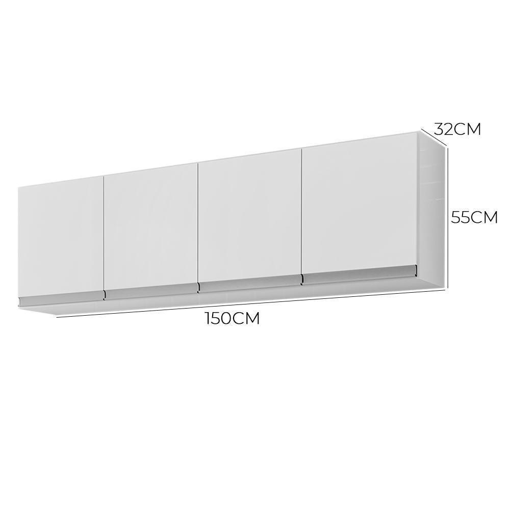 Kit De Cozinha Andréia Balcão 150cm Branco Com Tampo Mdp E Aéreo - Ajl Móveis Branco - 4