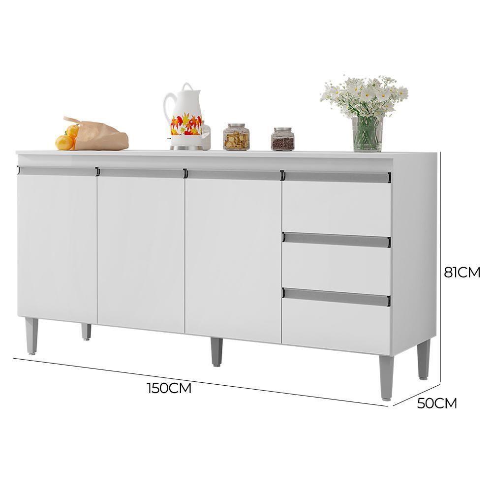 Kit De Cozinha Andréia Balcão 150cm Branco Com Tampo Mdp E Aéreo - Ajl Móveis Branco - 6