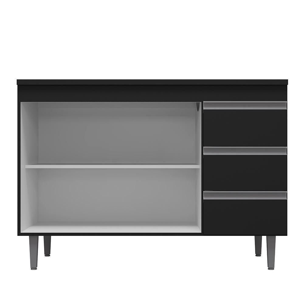 Kit De Cozinha Andréia Balcão 120cm Preto Com Tampo Mdp E Aéreo - Ajl Móveis Preto - 2