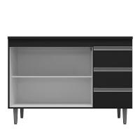 Kit De Cozinha Andréia Balcão 120cm Preto Com Tampo Mdp E Aéreo - Ajl Móveis Preto - 2