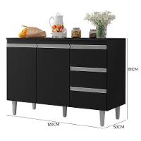 Kit De Cozinha Andréia Balcão 120cm Preto Com Tampo Mdp E Aéreo - Ajl Móveis Preto - 3