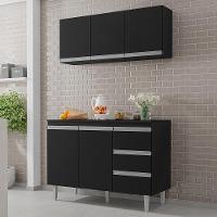 Kit De Cozinha Andréia Balcão 120cm Preto Com Tampo Mdp E Aéreo - Ajl Móveis Preto