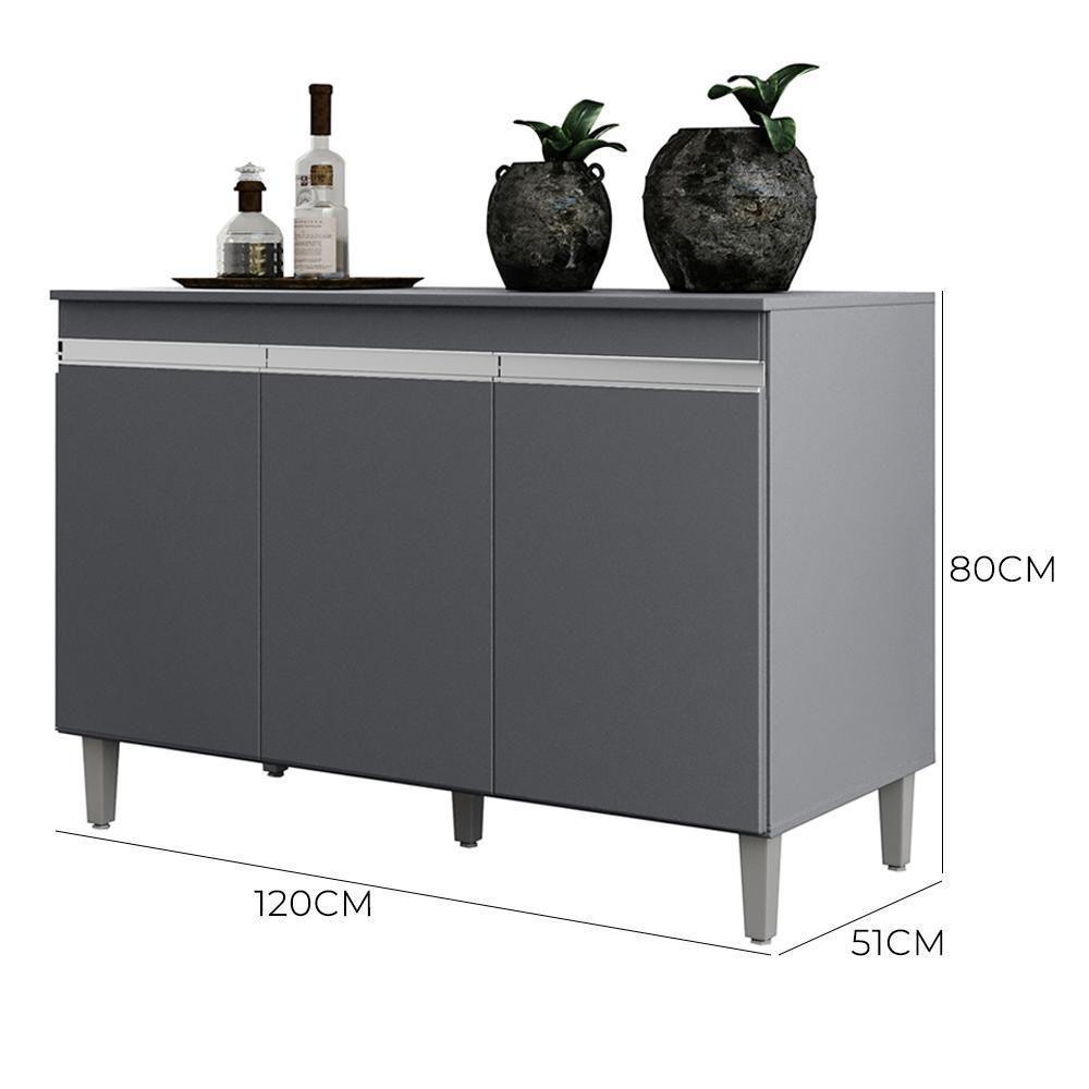 Kit Cozinha Balcão Manu 120cm Com Tampo Mdp E Aéreo Andréia Cinza - Ajl Móveis Cinza - 4