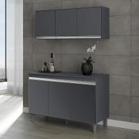 Kit Cozinha Balcão Manu 120cm Com Tampo Mdp E Aéreo Andréia Cinza - Ajl Móveis Cinza - 2