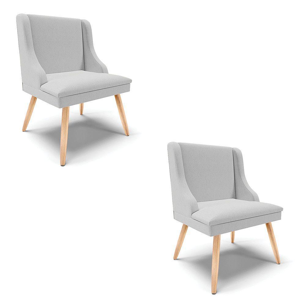 Kit 02 Cadeiras De Jantar Liz Linho Cinza A05 Pés Palito Natural - D'rossi - 1