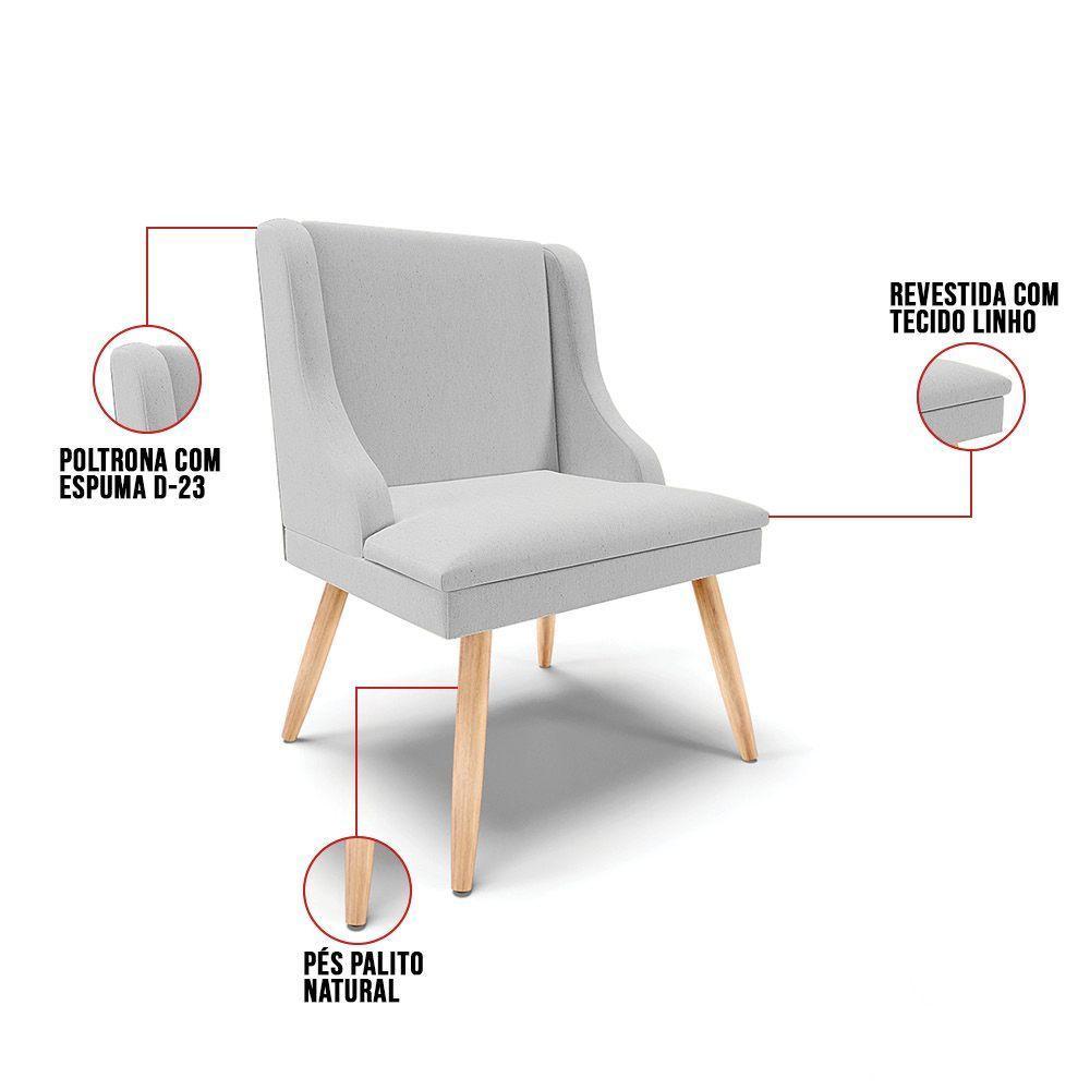 Kit 02 Cadeiras De Jantar Liz Linho Cinza A05 Pés Palito Natural - D'rossi - 3