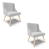 Kit 02 Cadeiras De Jantar Liz Linho Cinza A05 Pés Palito Natural - D'rossi - 1