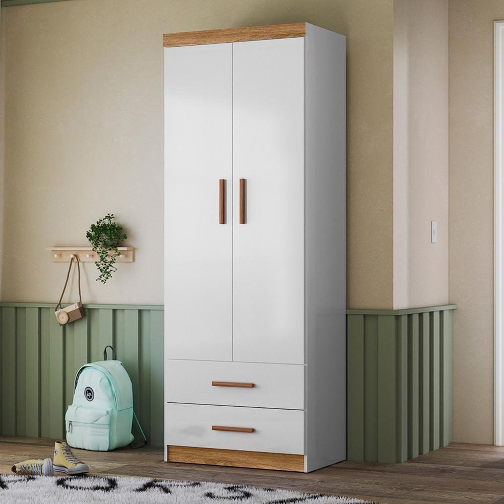 Guarda Roupa Infantil ônix 2 Portas E 2 Gavetas Flex Nature-branco - Peternella Móveis Nature-branco - 2
