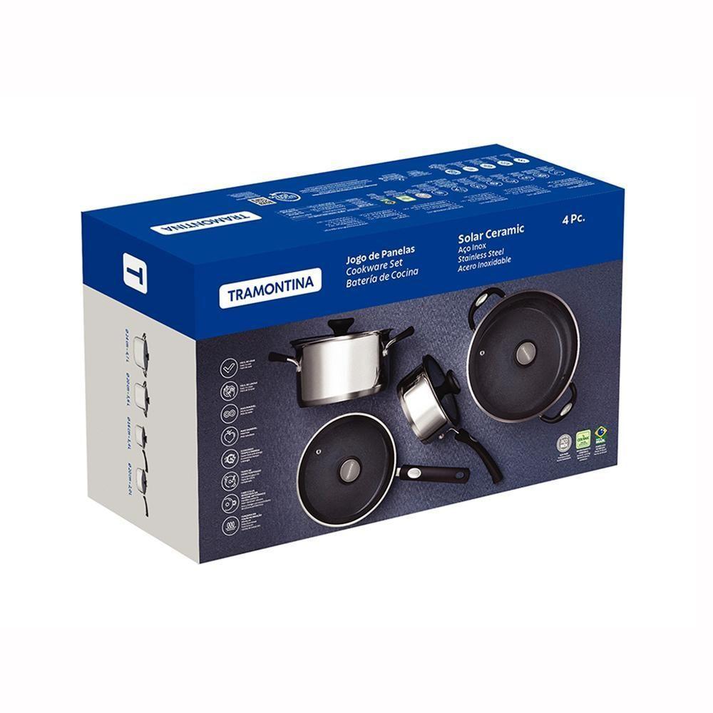 Jogo De Panelas Solar Ceramic Aço Inox Fundo Triplo Rev Interno Cerâmico 4 Peças Tramontina 65120026 - 2