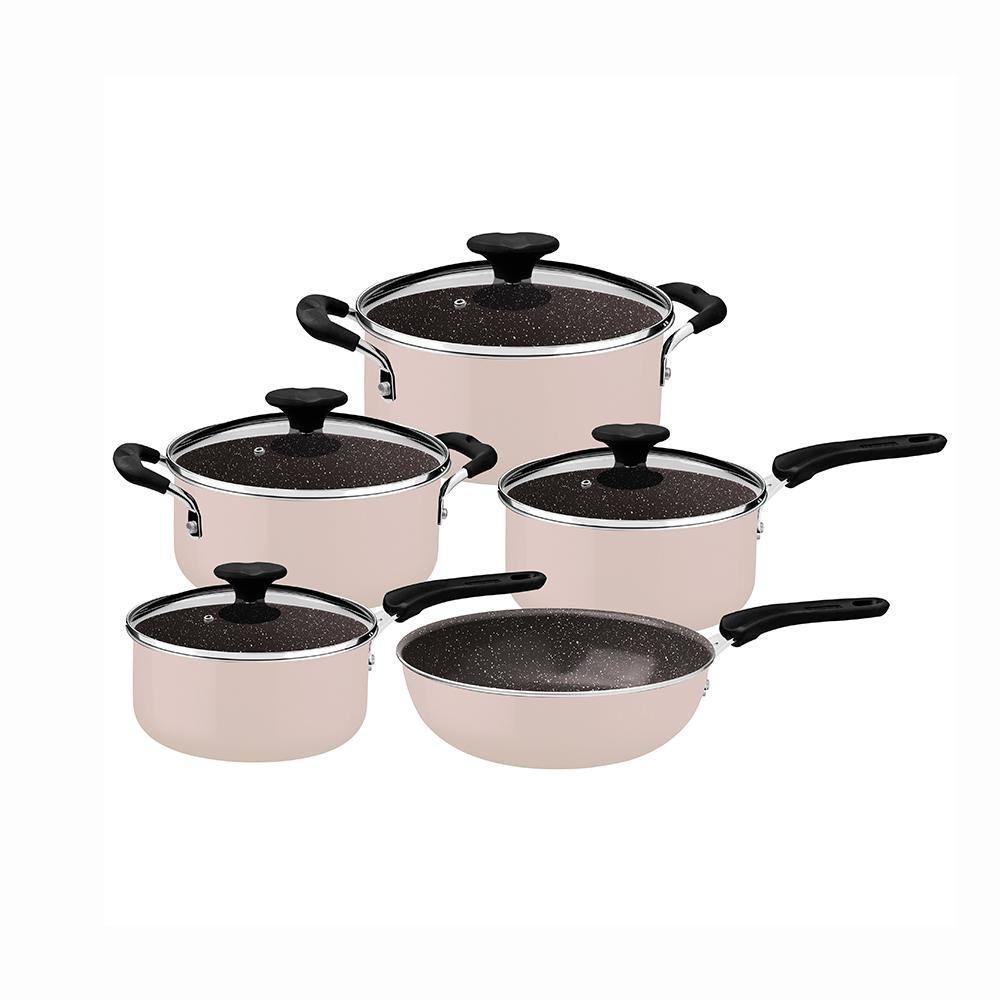 Jogo De Panelas 5 Peças Tunis Alumínio Interno Cerâmico Externo Siliconado Rosa Tramontina 28799411 - 1