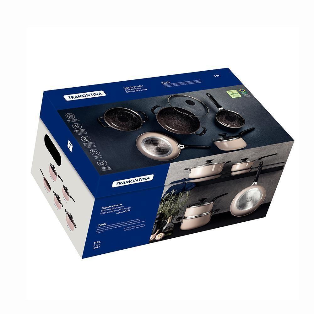 Jogo De Panelas 5 Peças Tunis Alumínio Interno Cerâmico Externo Siliconado Rosa Tramontina 28799411 - 5