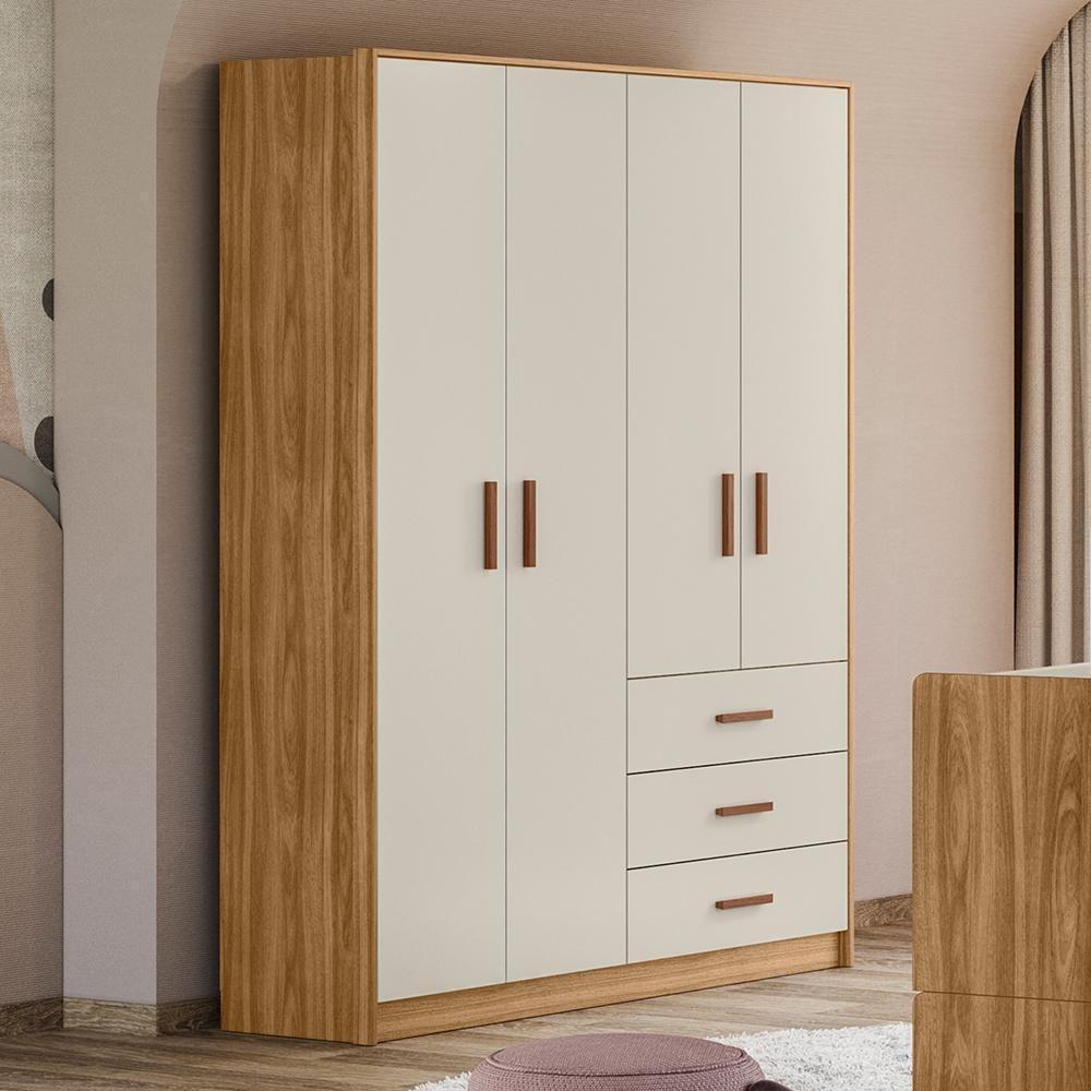 Guarda Roupa Infantil Pérola 4 Portas E 3 Gavetas Nature-off White - Peternella Móveis Nature-off White - 3