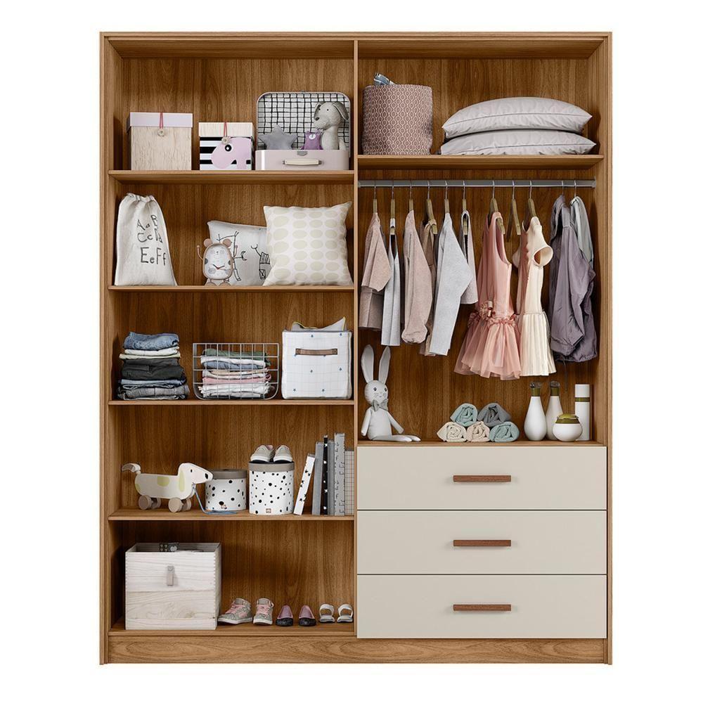 Guarda Roupa Infantil Pérola 4 Portas E 3 Gavetas Nature-off White - Peternella Móveis Nature-off White - 4