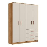 Guarda Roupa Infantil Pérola 4 Portas E 3 Gavetas Nature-off White - Peternella Móveis Nature-off White - 1