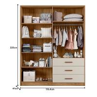 Guarda Roupa Infantil Pérola 4 Portas E 3 Gavetas Nature-off White - Peternella Móveis Nature-off White - 2