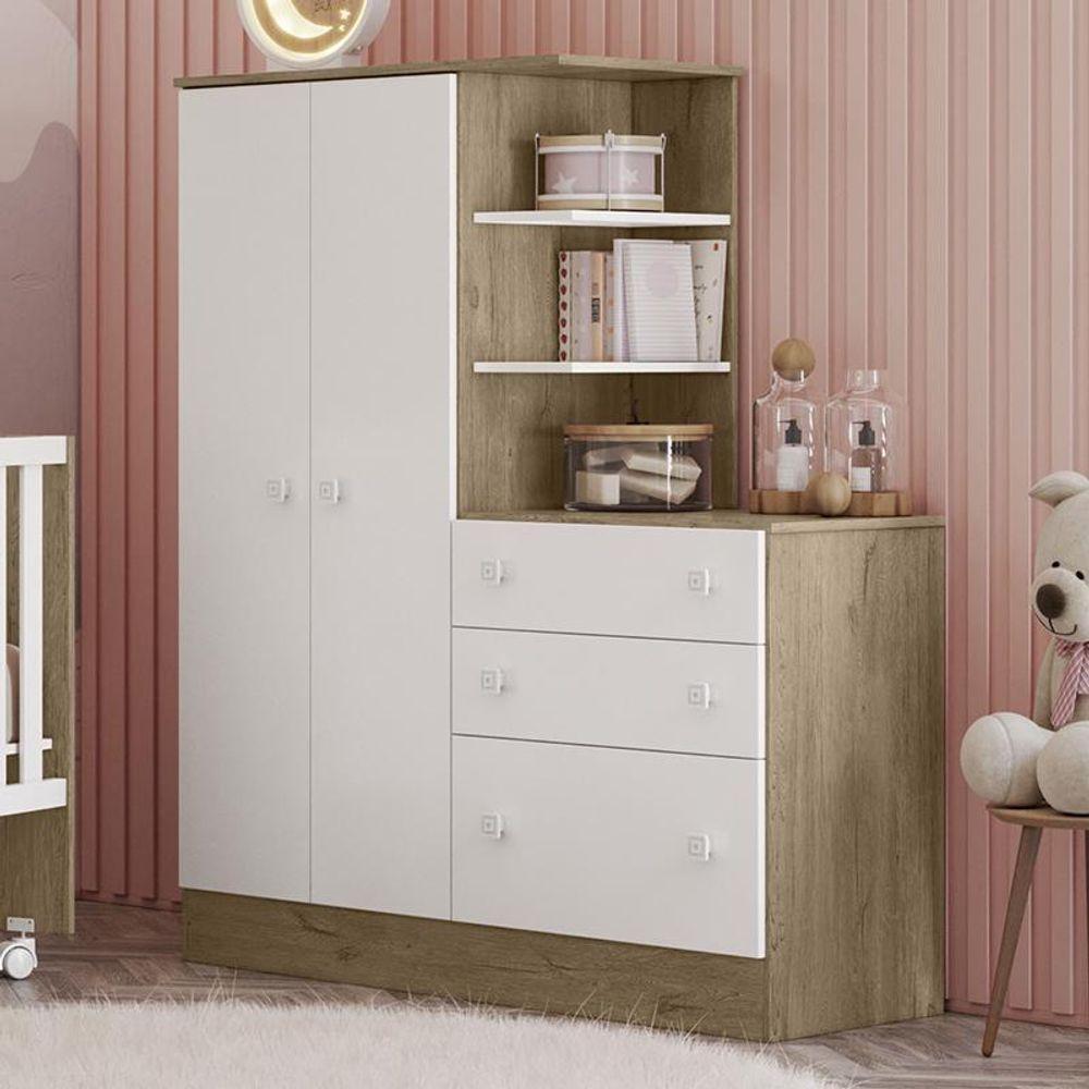Guarda Roupa Com Cômoda Infantil Doce Sonho 2 Portas E 3 Gavetas Carvalho-branco - Qmovi Carvalho-branco - 2